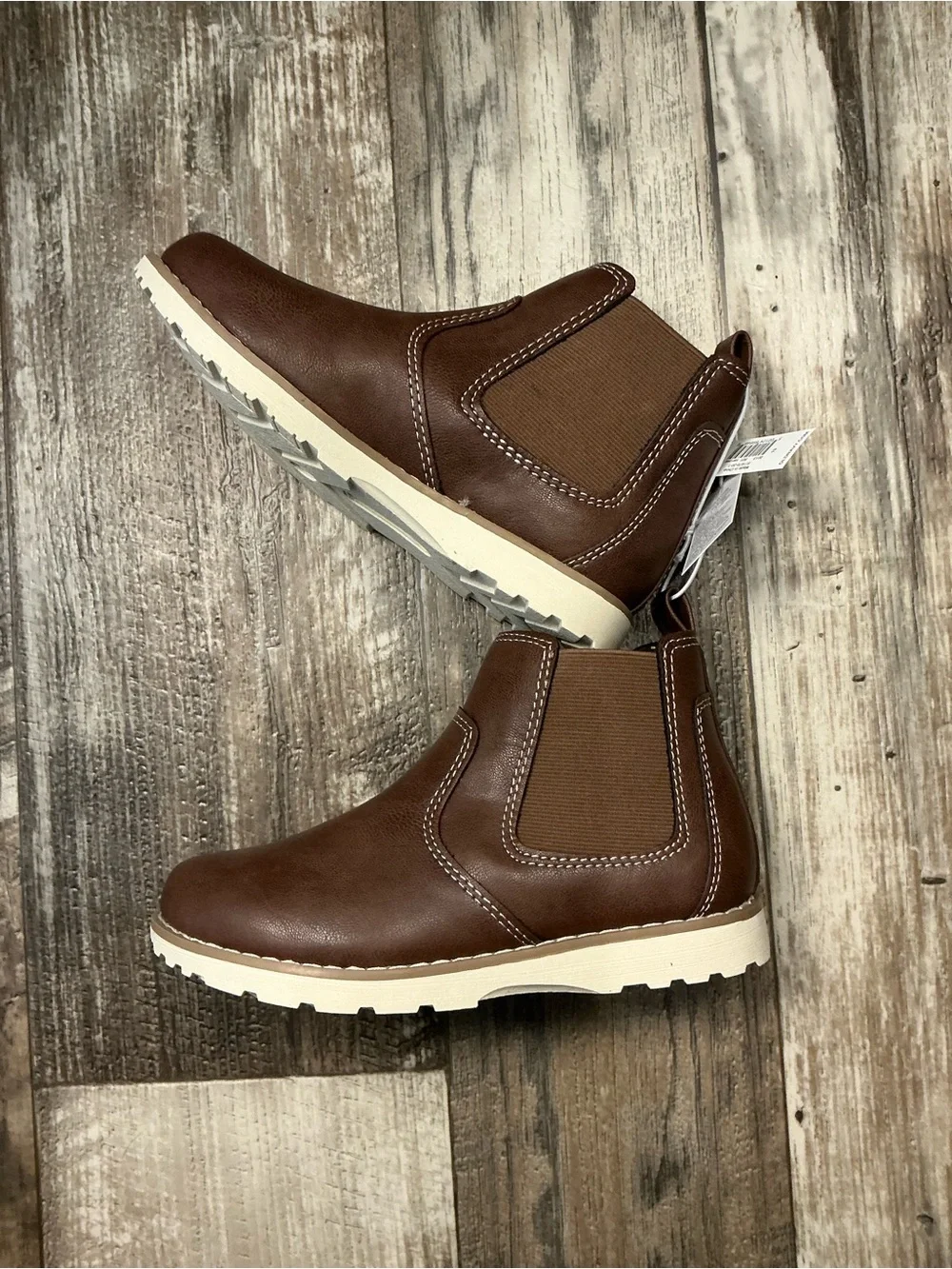 Old Navy Kid’s Brown Faux Leather Chelsea Slip on Boots Size 13